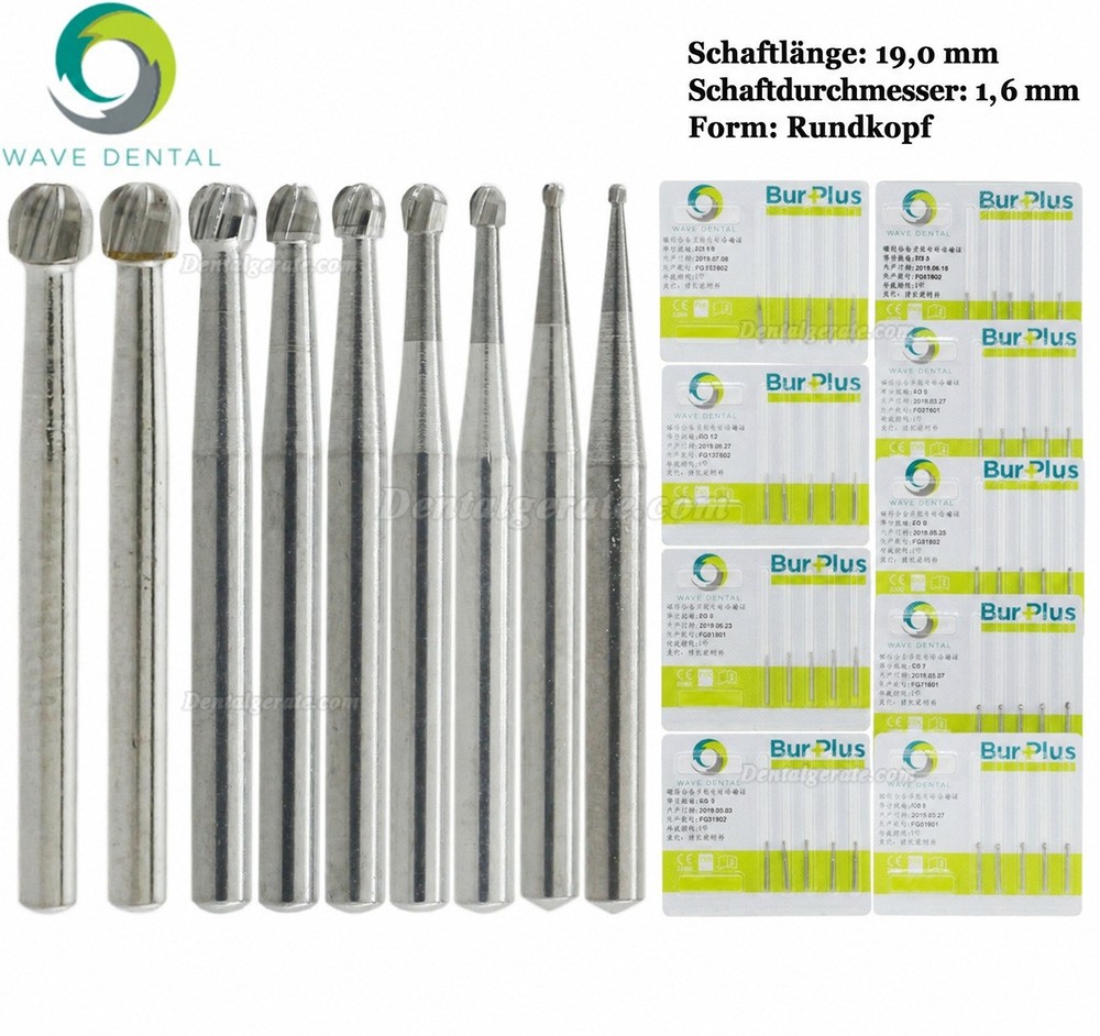 10 St&uuml;ck FG 1/4 1/2 1 2 3 4 5 6 7 8# FG-Schaft Hartmetallbohrer Zahnmedizin Runder Zahnbohrer